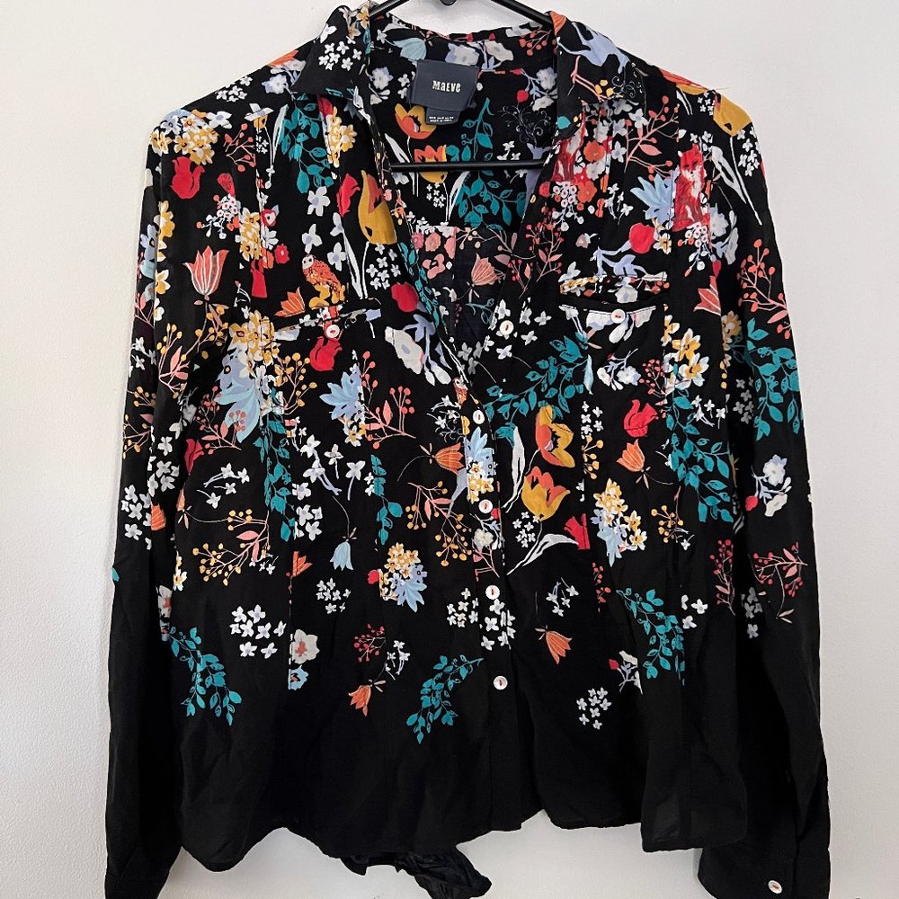 Anthropologie MAEVE Floral Woodland Pattern Blouse Women's Size 2